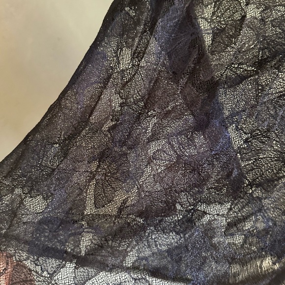 Navy Blue Sheer Shirt with Gingko Leaf Lace - Picture 3 of 4